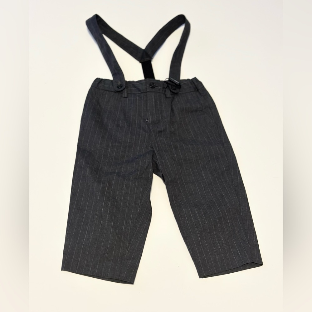 Dolce&Gabbana Classic Gray Pinstripe Kids Suspender Pants Size 9/12 months